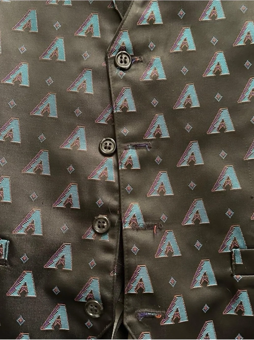 Vintage 1990s Arizona Diamondbacks Black Satin Vest with Blue Pattern M
